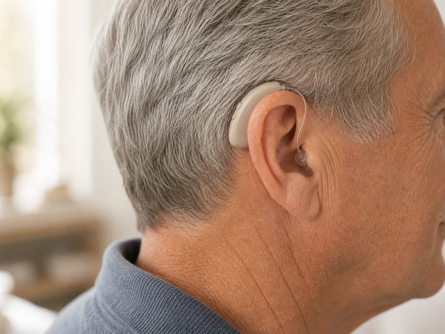 Cost Plus Behind-the-Ear Hearing Aids worn on person