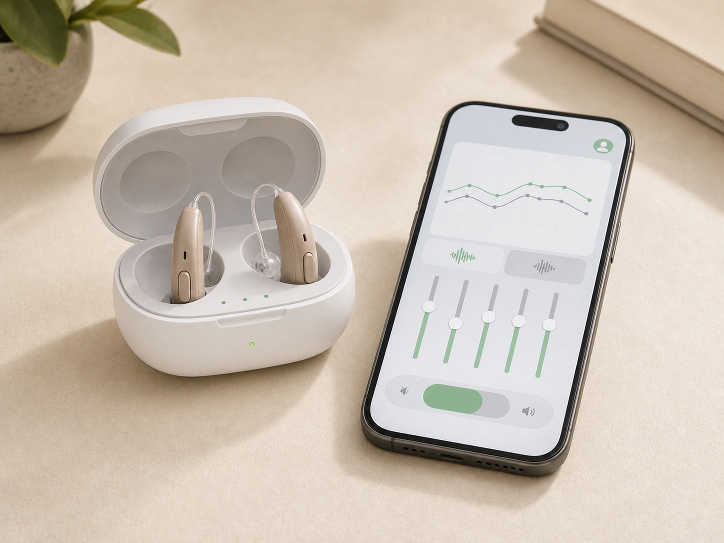 Cost Plus Behind-the-Ear Hearing Aids paired with companion app and Bluetooth