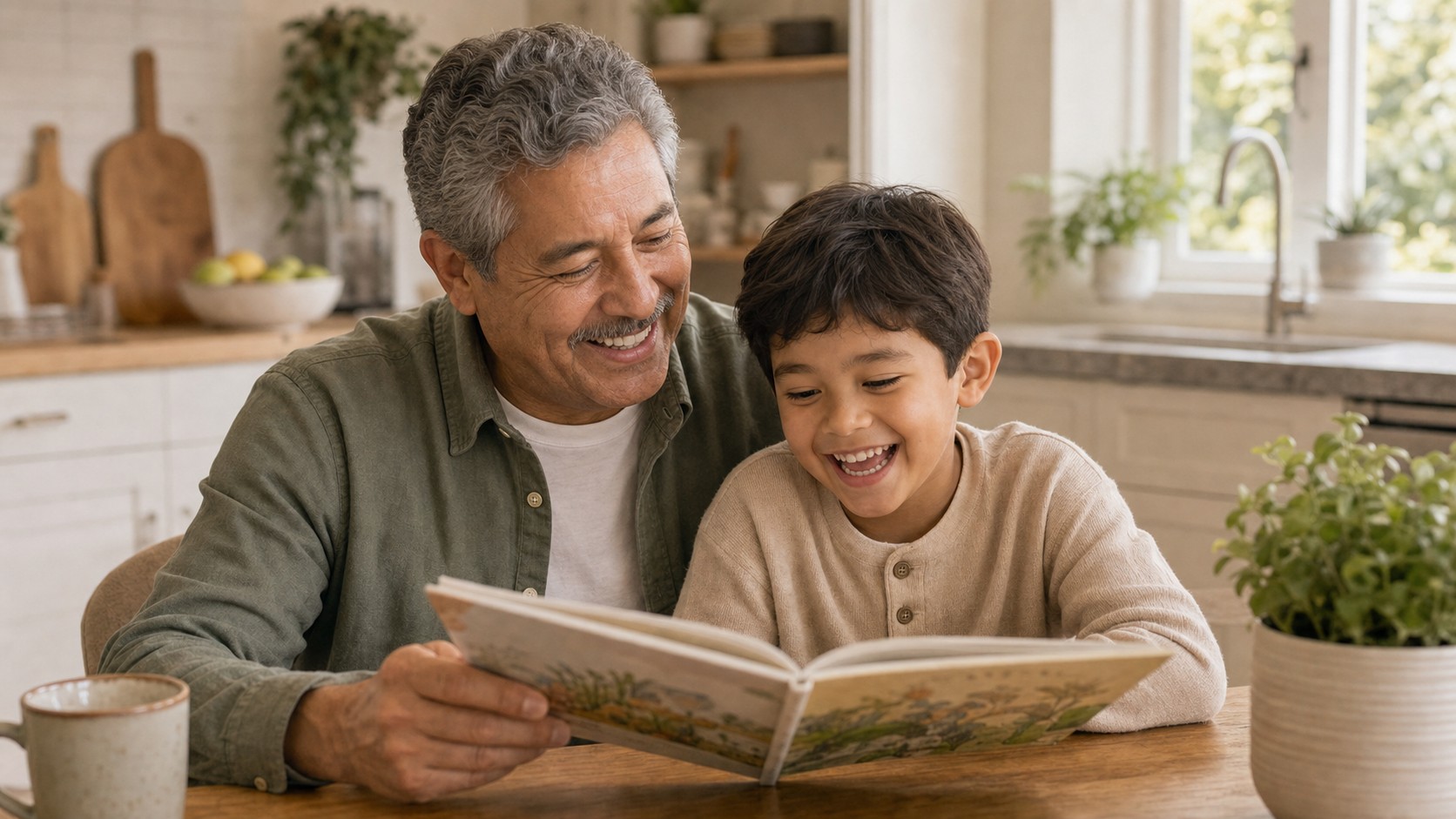 Grandparent and grandchild laughing together